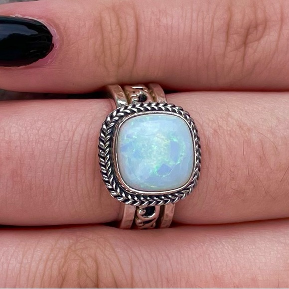 Sterling Silver and Opal Ring Set Size 7 - Picture 9 of 9